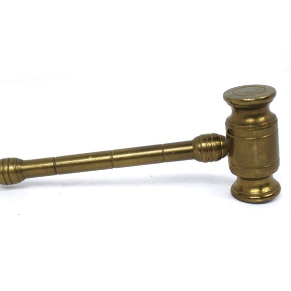Solid Brass Hammer Auctioneer Judge Court Gavel Mallet 6" Paperweight Vintage - Picture 3 of 5